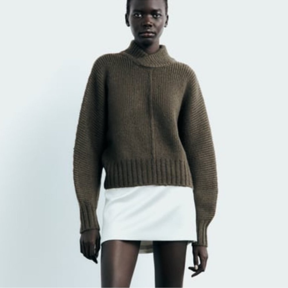 ZARA SEAMED KNIT MOCK-NECK SWEATER S, NWT